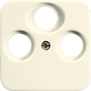 Weiße Busch-Jaeger Abdeckung für Antennensteckdose Duro 2000 SI mit drei Anschlüssen.