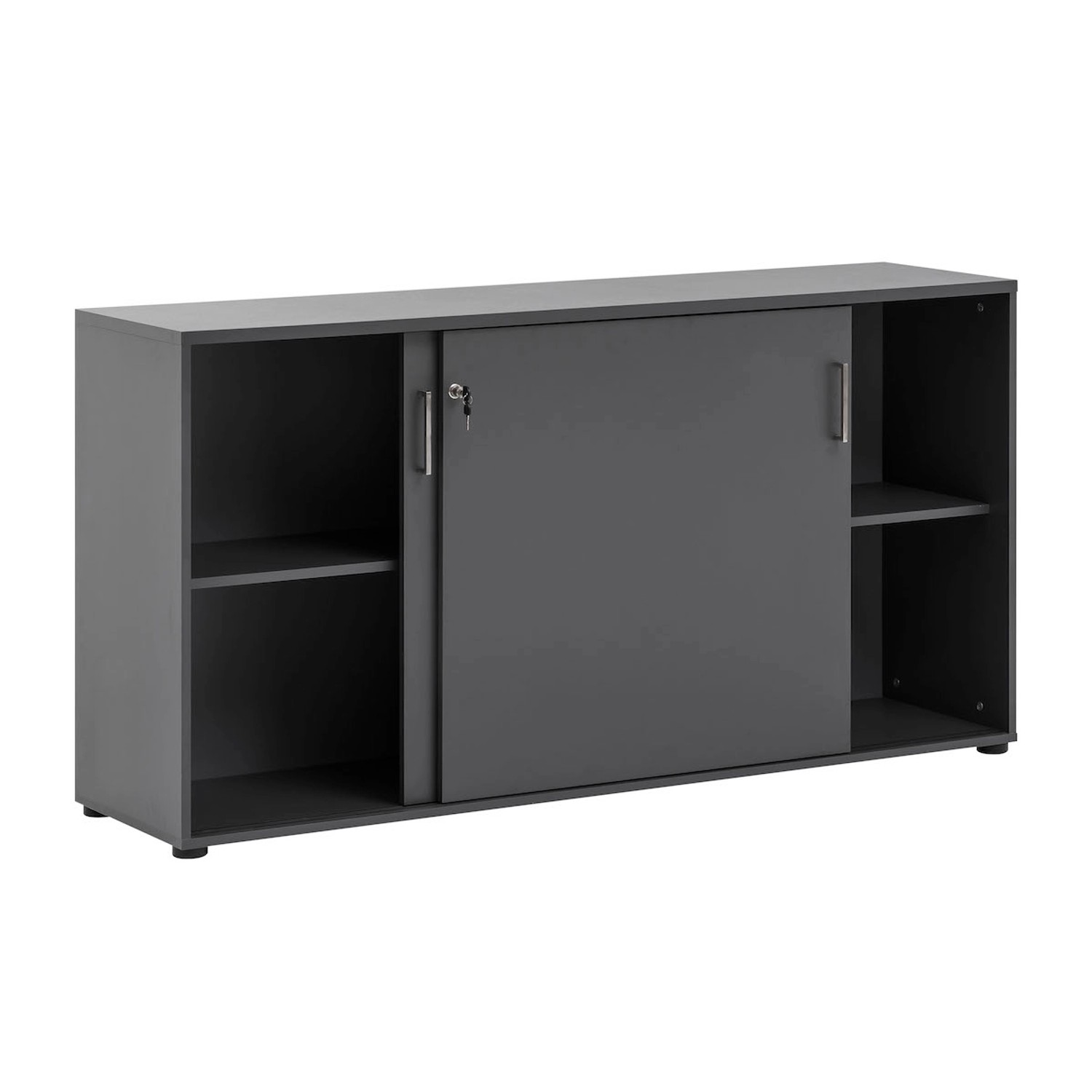 Anthrazitfarbener PROREGAL Schiebetürenschrank Hippo mit 2 Fächern und Schiebetüren. Aktenschrank für Büro/Homeoffice.