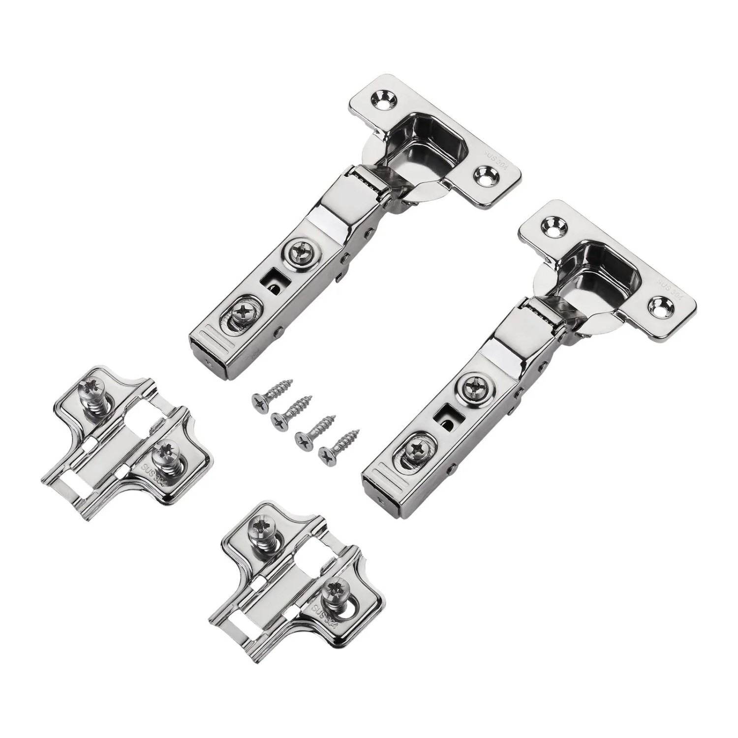 SOTECH 2x Topfband Mittelanschlag Gedämpft T45 Softclose 100 Grad Klickmontage Edelstahl SS304 SS201 inkl. Kreuzmontageplatte und Schrauben