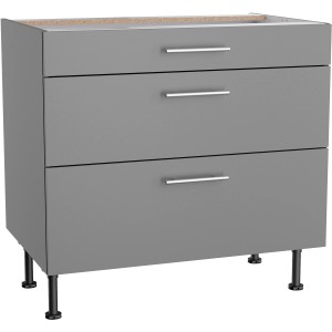Optifit Unterschrank Mats825, 90 cm, Basaltgrau, mit 3 Auszügen und Edelstahlgriffen.