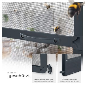 Anthrazit Tectake Fliegengittertür mit Aluminiumrahmen und Fiberglasnetz. Schützt vor Insekten. Wetter- & UV-beständig.