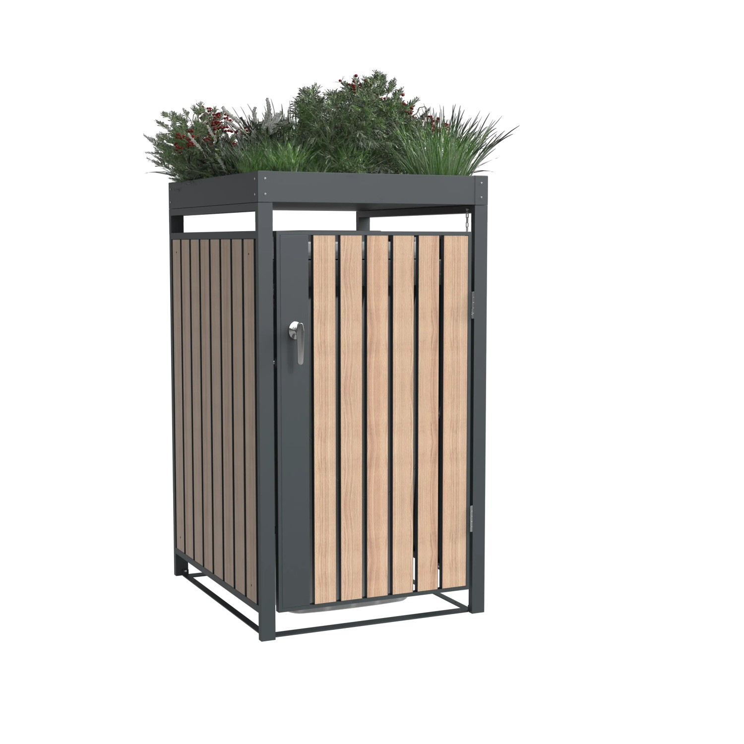 Westmann Mülltonnenbox Planta, anthrazit/holzfarben, mit Pflanzdach für 1x 240 l Tonne.
