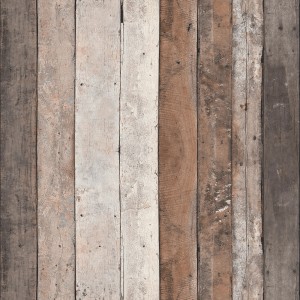 Erfurt Vliestapete Eco Deco Listello Brown: Tapete in Holzoptik mit braunen und beigen Planken.