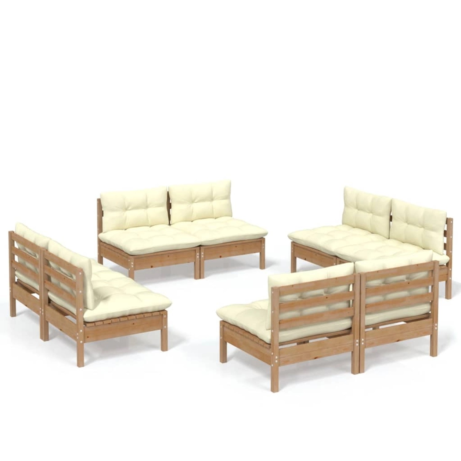 8-tlg. Garten-lounge-set Mit Creme Kissen Kiefernholz günstig online kaufen