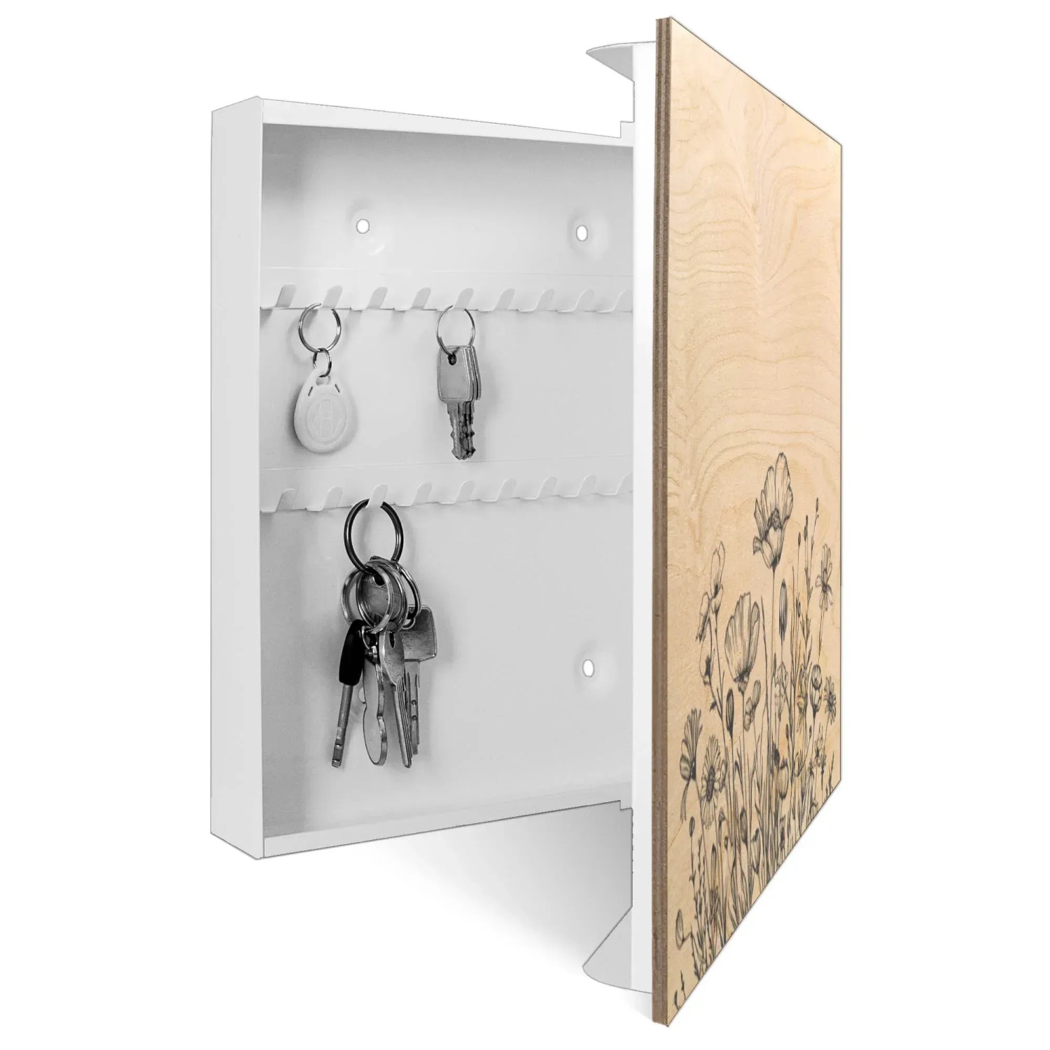 Banjado Großer Schlüsselkasten Aus Glas – 30x30 Cm, Mit 50 Haken, Magnetischer Glastür, Motiv 'Bergsteiger'