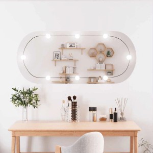 vidaXL Wandspiegel mit LED-Leuchten 45x100 cm Glas Oval 3189164