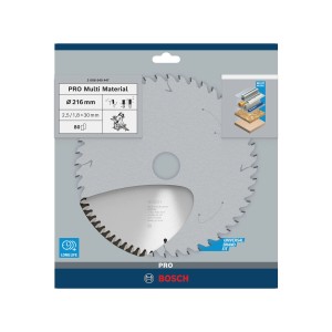 Bosch Kreissägeblatt Multi Material, 216 mm, 80 Zähne, für präzise Schnitte in verschiedenen Materialien.