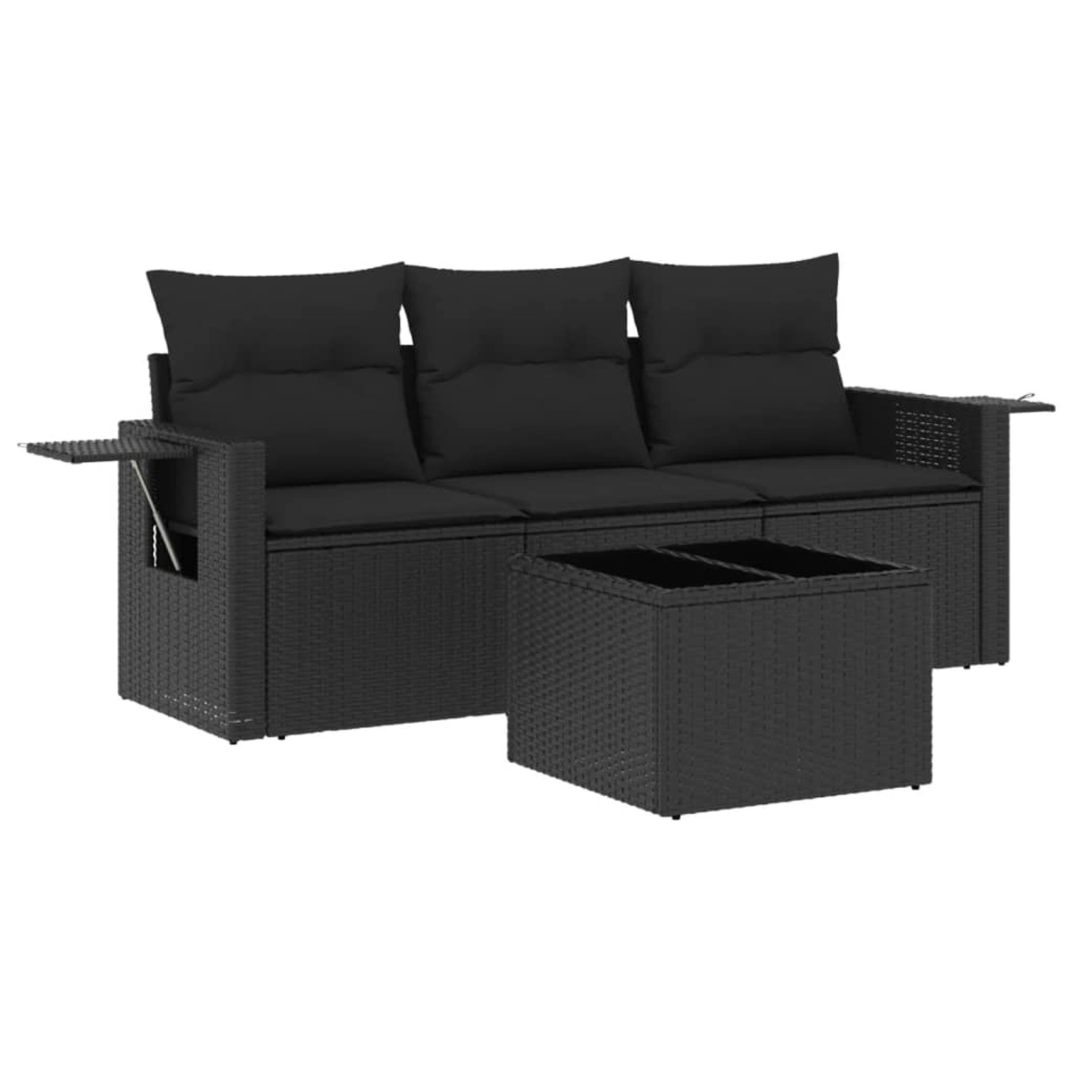 vidaXL 4-Tlg Garten-Sofagarnitur mit Kissen Schwarz Poly Rattan 3252202 günstig online kaufen