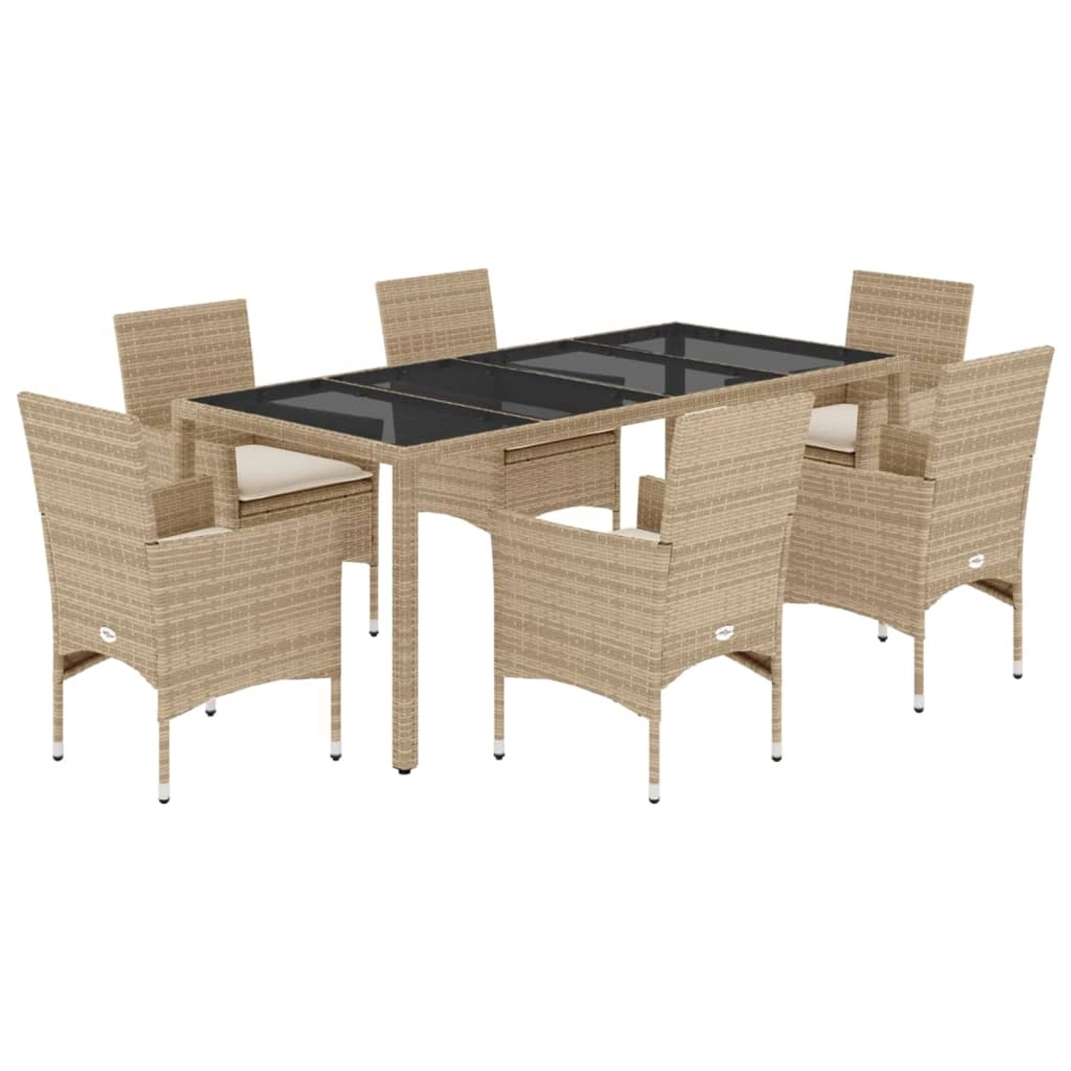 vidaXL 7-Tlg Garten-Essgruppe mit Kissen Beige Poly Rattan und Glas 3278571 günstig online kaufen