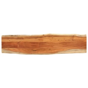 Rechteckige Tischplatte aus Akazien-Massivholz mit Naturkante, 180x40cm. Ideal für Möbelbau und Regalböden.