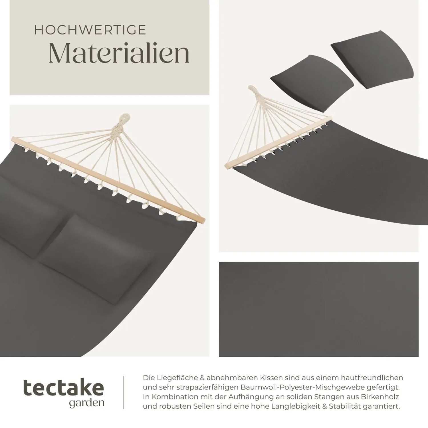 Tectake Hängematte Eden Mit Spreitzstäben  Für 2 Personen Strapazierfähiger Stoff  325 x 150 x 2 50 cm Dunkelgrau_4