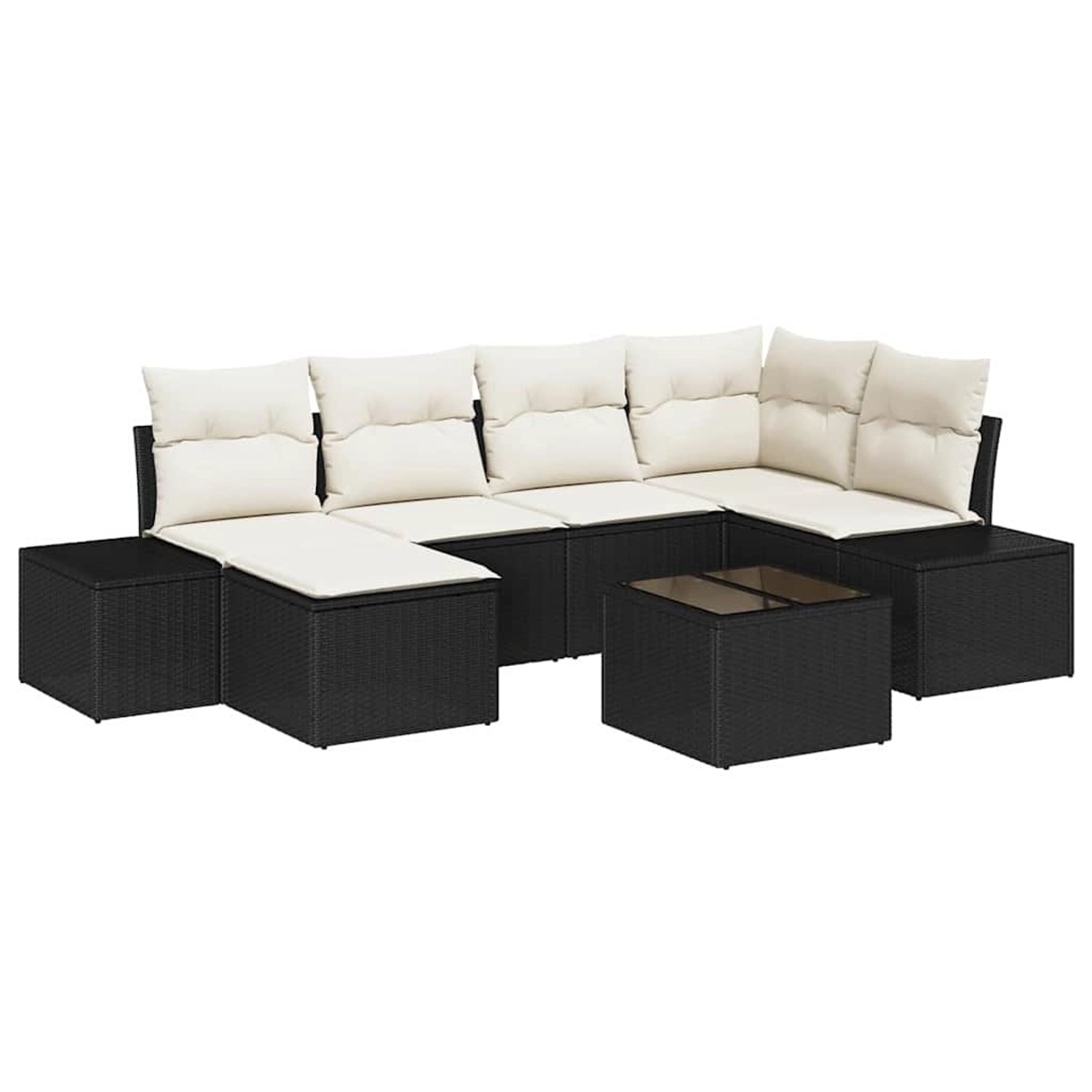 vidaXL Garten-Sofa-Set mit Kissen 7-Tlg Schwarz und Creme Poly Rattan 33471 günstig online kaufen