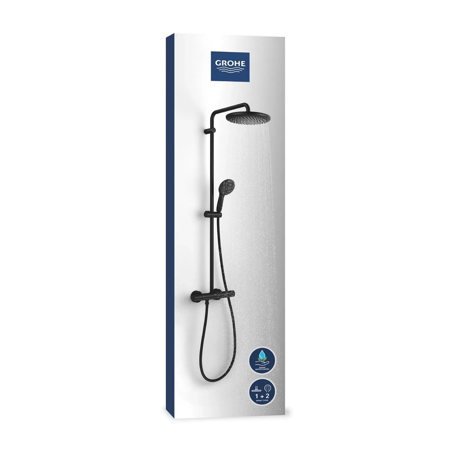 Grohe Vitalio Start 250 Duschsystem, schwarz matt, mit Kopf- und Handbrause, Thermostat.