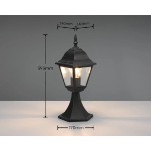 Schwarze Trio LED Sockelleuchte Livenza, 17x39,5x17cm, mit Maßangaben.