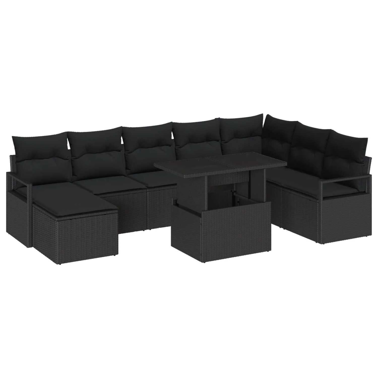vidaXL Garten-Sofa-Set mit Speicher 9-Tlg Schwarz Poly Rattan 3357616