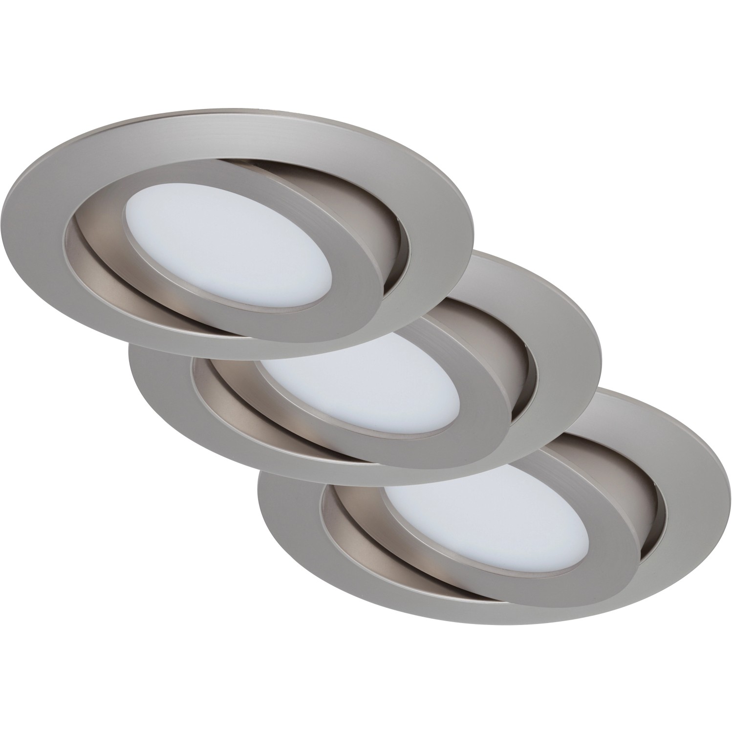 Briloner LED-Einbauleuchte 3er-Set Nickel matt Schwenkbar H: 3 cm Ø: 10,6 cm