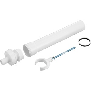 Weißes Verstellrohr (40 mm x 305 mm) mit Zubehör für Siphonverlängerung.