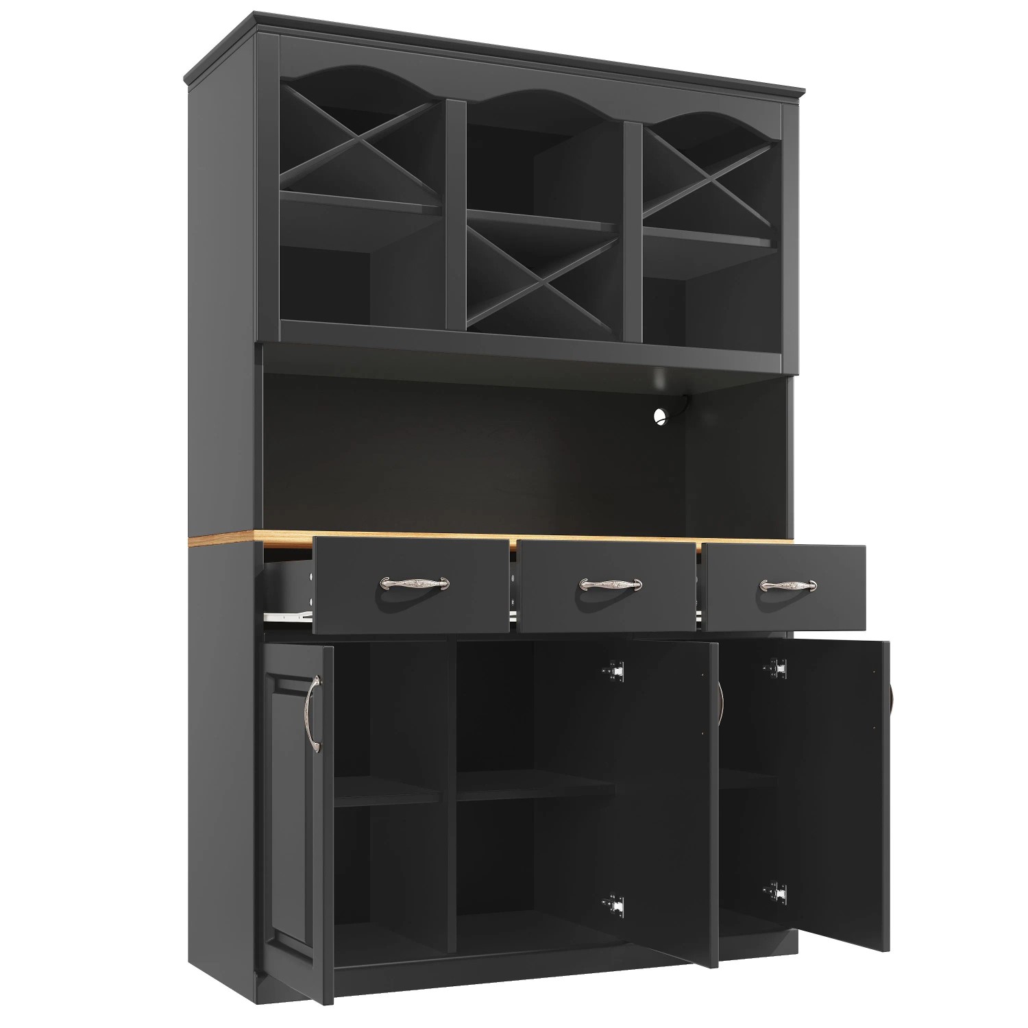 okwish Küchenschrank mit LED-Beleuchtung Drei Türen Schubladen 120 x 40 x 180 cm Schwarz