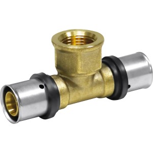 Press-T-Stück aus Messing, 16 mm x Rp 1/2 x 16 mm, für Heizungs- und Trinkwasserinstallation.