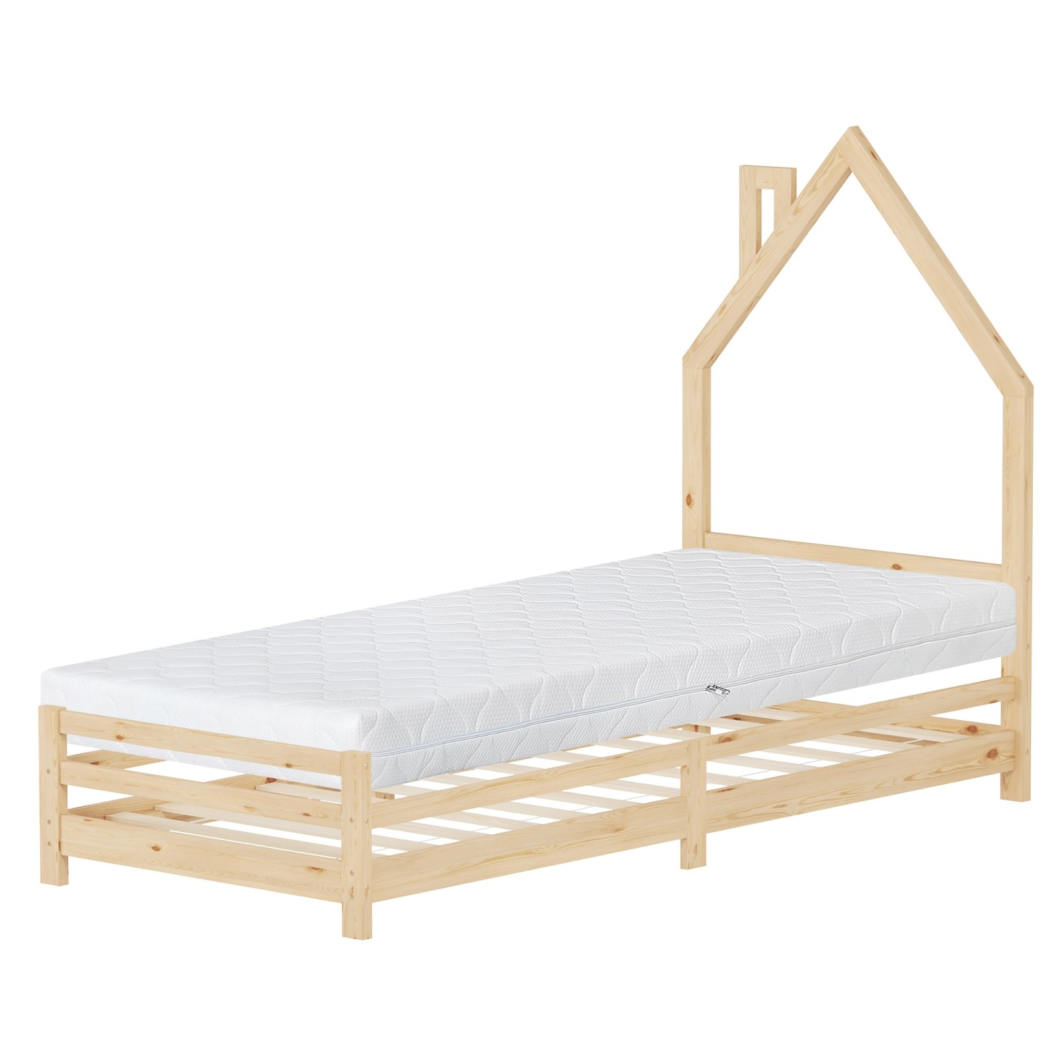 ML-Design Kinderbett Haus 90x200 cm mit Matratze H16 cm Natur Holz günstig online kaufen