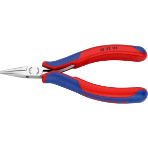 Knipex Elektronik-Greifzange, 115 mm, mit rot-blauen Mehrkomponenten-Hüllen.