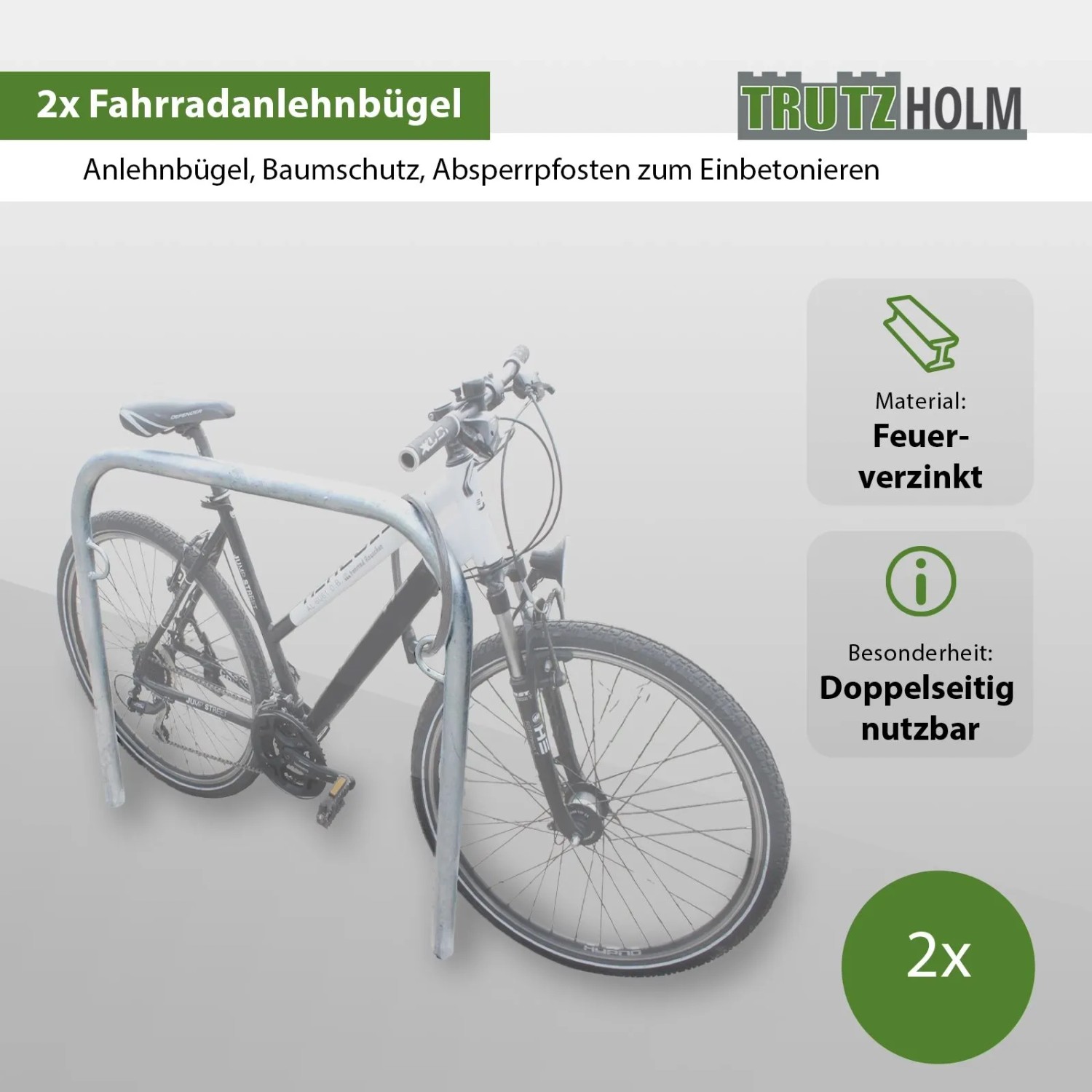TRUTZHOLM 2x Fahrradanlehnbügel 115x99cm Stahl Feuerverzinkt Durchmesser 49mm Grau