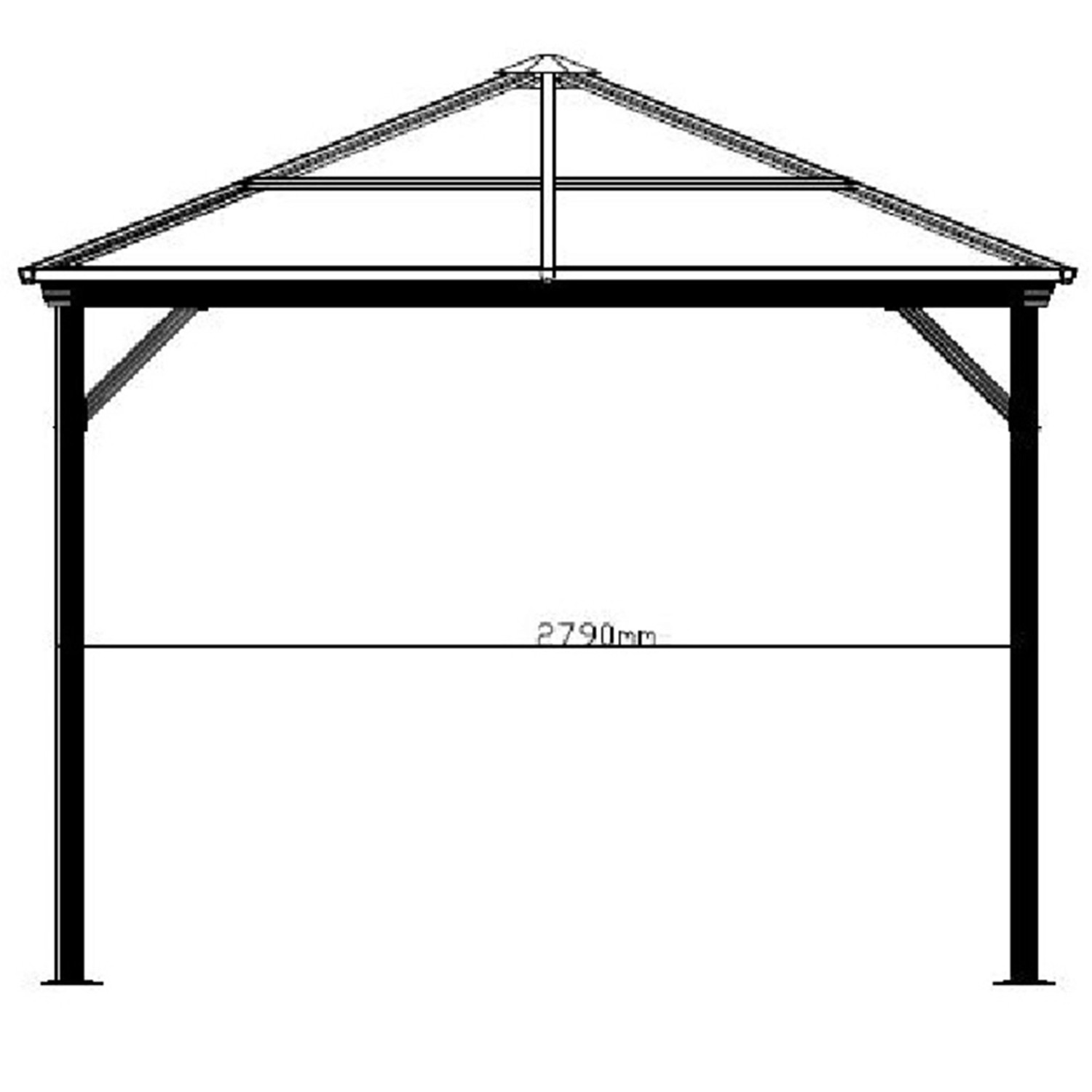 Technische Zeichnung: Sojag Aluminium Pavillon Verona 10x14 Anthrazit, Maße 423x298x261 cm.