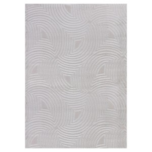 Ayyildiz Kurzflorteppich Sahara in Silber mit abstraktem, geometrischen Muster.