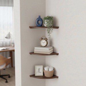 Relaxdays Wandeckregal Walnussholz Dunkelbraun 3 cm x 18 cm x 18 cm