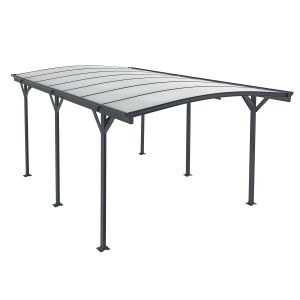 Dunkelgrauer Juskys Carport mit Bogendach (5x3 m) aus Aluminium und Polycarbonatplatten.