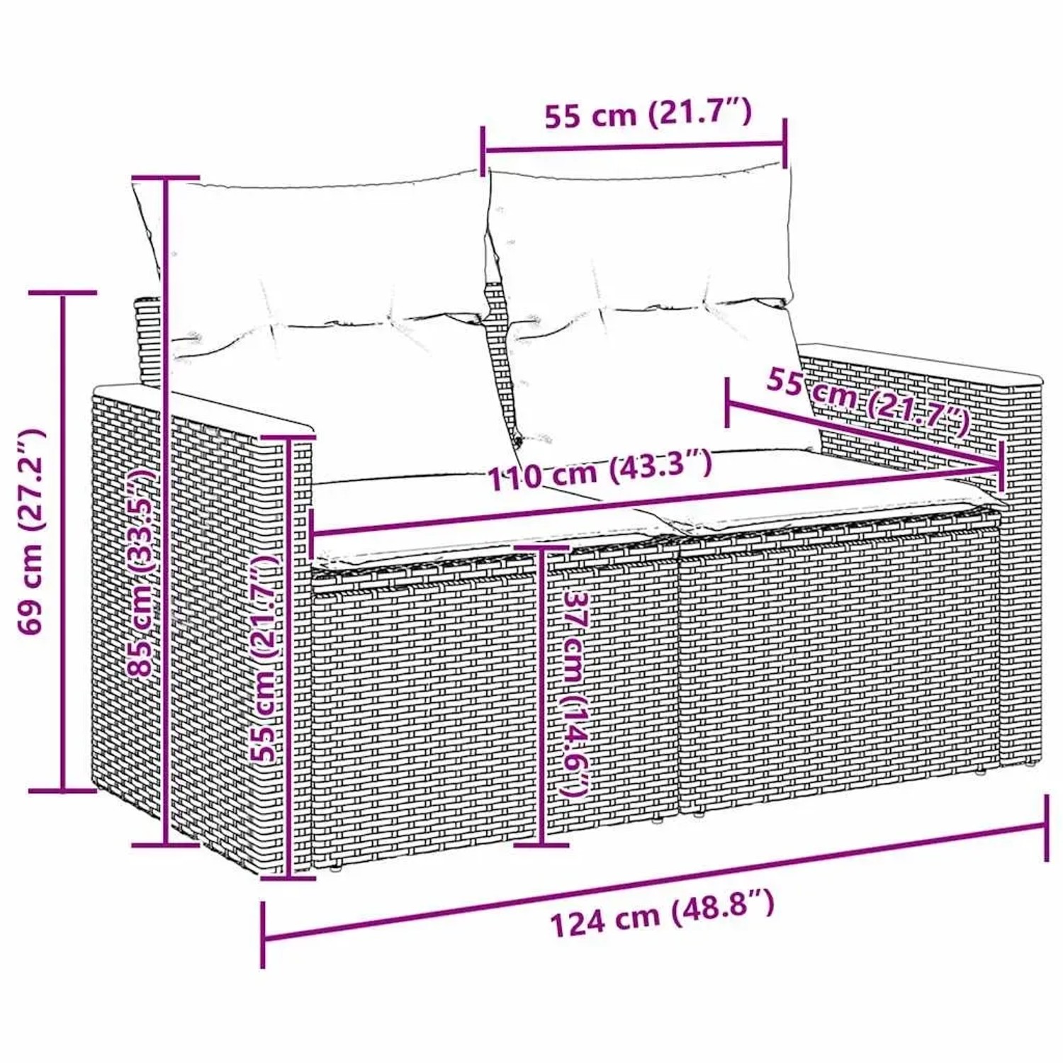 vidaXL Garten-Sofa-Set 8-tlg grau, Poly Rattan, mit Maßangaben. Ideal für Terrasse und Garten.