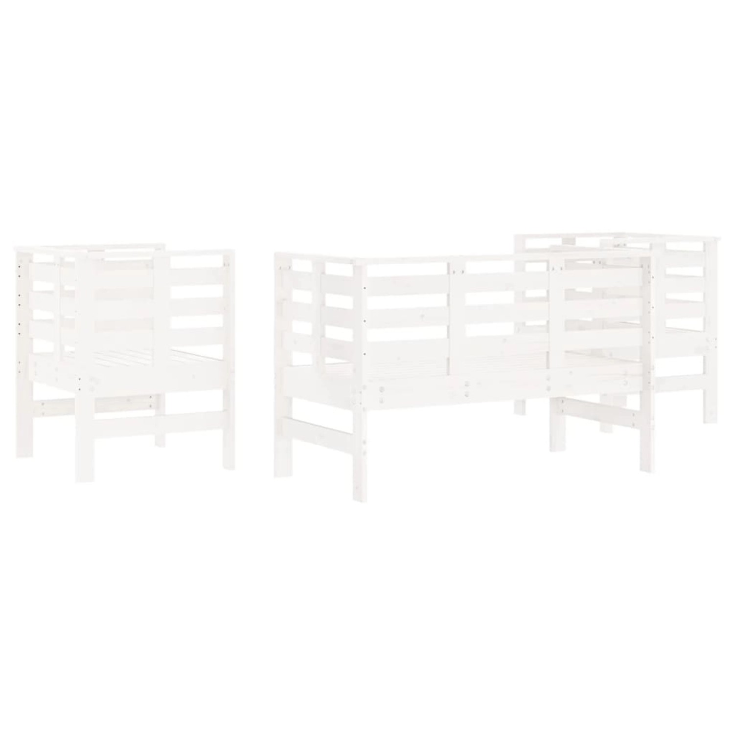 vidaXL 3-tlg. Garten-Lounge-Set, weißes Kiefernholz: 2 Stühle und 1 Bank für Terrasse und Garten.