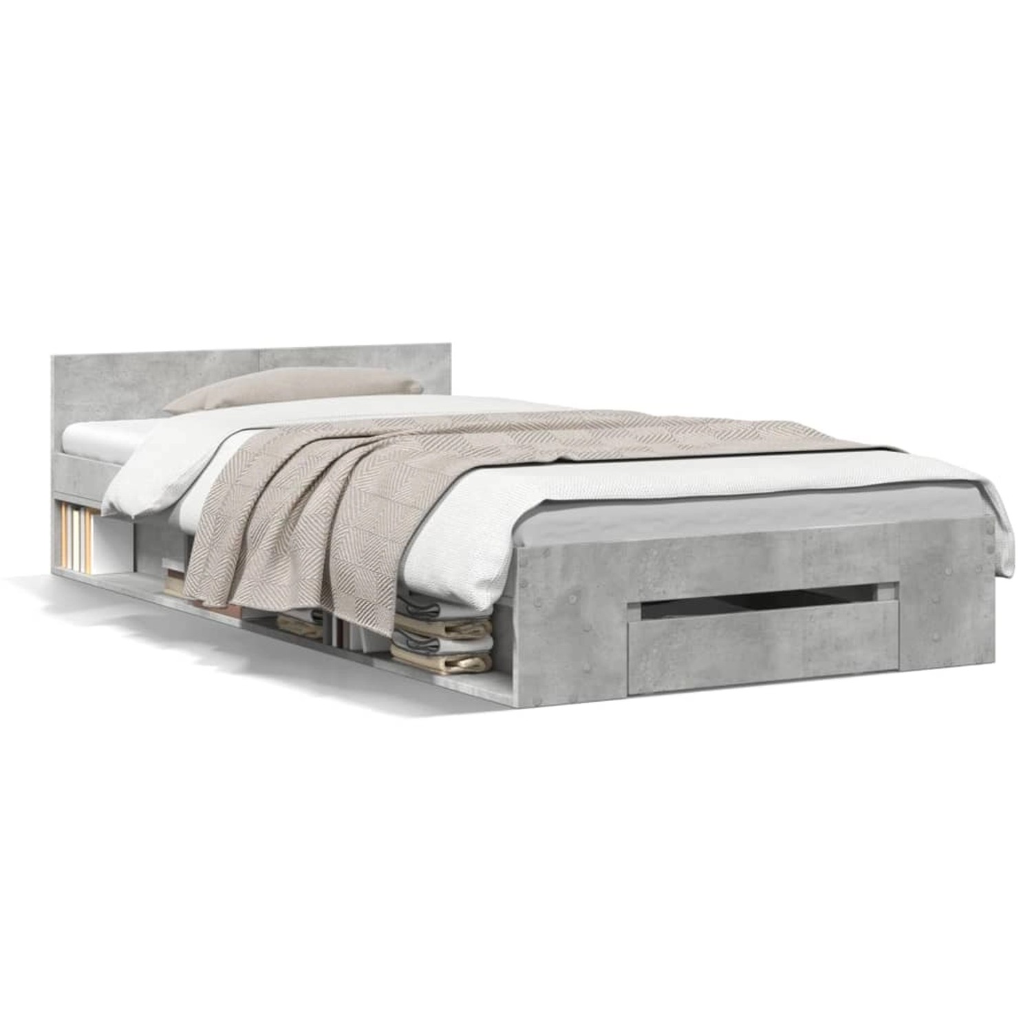 vidaXL Bettgestell mit Schublade Betongrau 75x190 cm Holzwerkstoff 3280807 günstig online kaufen