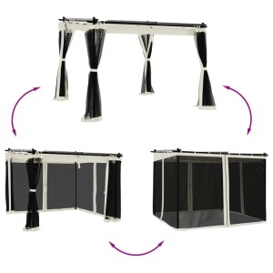 vidaXL Pavillon, 3x3 m, creme, mit Netzwänden. Stahlrahmen, flexibel nutzbar mit oder ohne Moskitonetz.