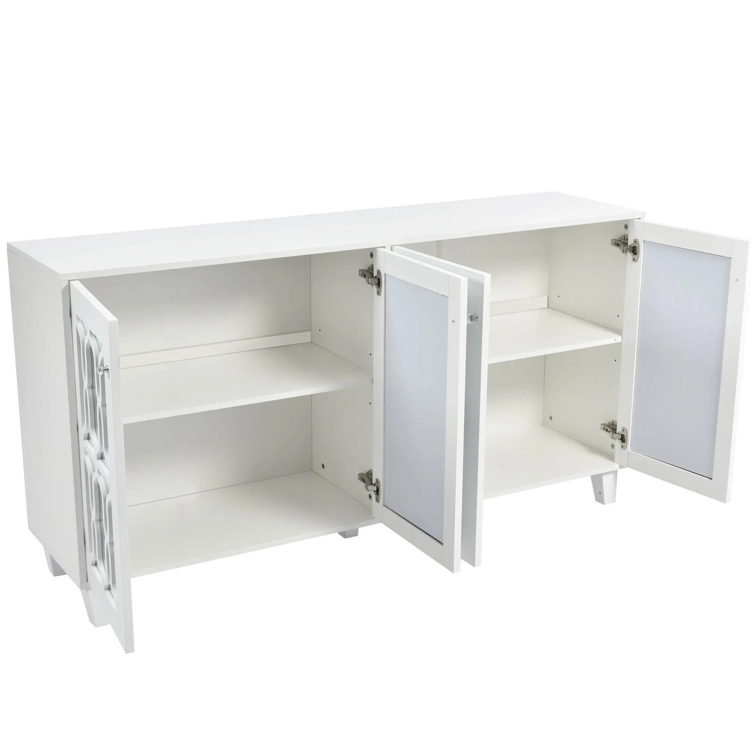 okwish Sideboard mit 4 Türen Kristallgriffen Wohnzimmer Esszimmer 160x40x84cm Weiß