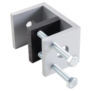 Klemmfuß Klein, 45mm Spannweite, Eloxal Silber, zur Befestigung von Hygieneschutz-Elementen.