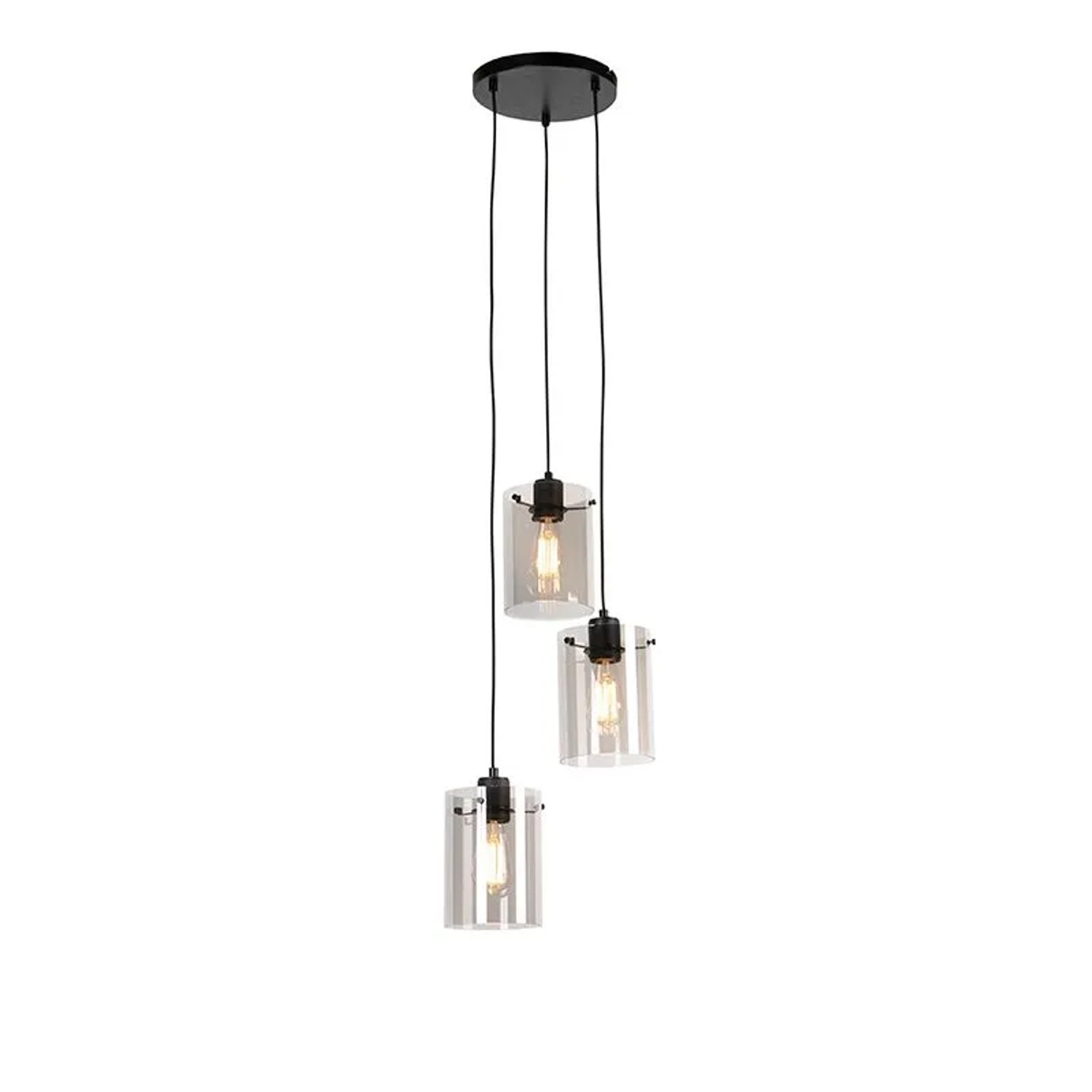 QAZQA Design Hängelampe Schwarz mit Rauchglas 3-Licht Kuppel