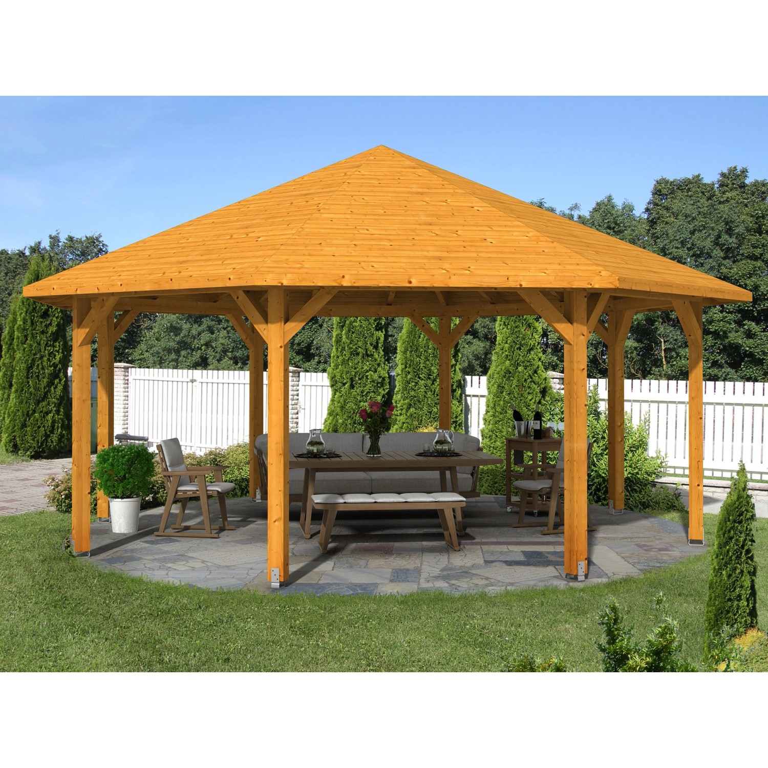 Skan Holz Pavillon Nice 4 Leimholz 630 cm x 630 cm Eiche hell