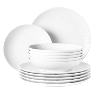 Seltmann Weiden Amina Tafelservice, 12-teilig, weißes Geschirr mit Rillenrelief.