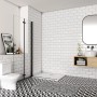 AICA Walk-In Duschabtrennung mit schwarzem Rahmen und Falttür in modernem Bad. 6mm ESG Glas, platzsparend.