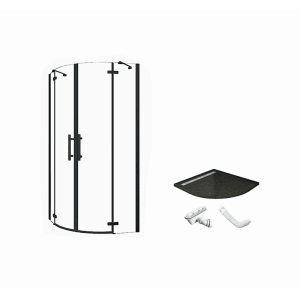 Duschparadies Duschkabine 90 x 90 cm Runddusche Höhe 195cm Schwarz Viertelkreis Duschabtrennung 6mm Nano Glas Dusche Mit Schwarz Duschtasse Typ HQXB