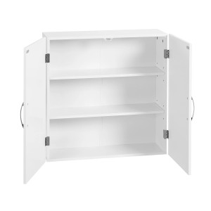 Weißer Vasagle Wandschrank (60x60x18cm) mit offenen Türen und zwei Regalböden.