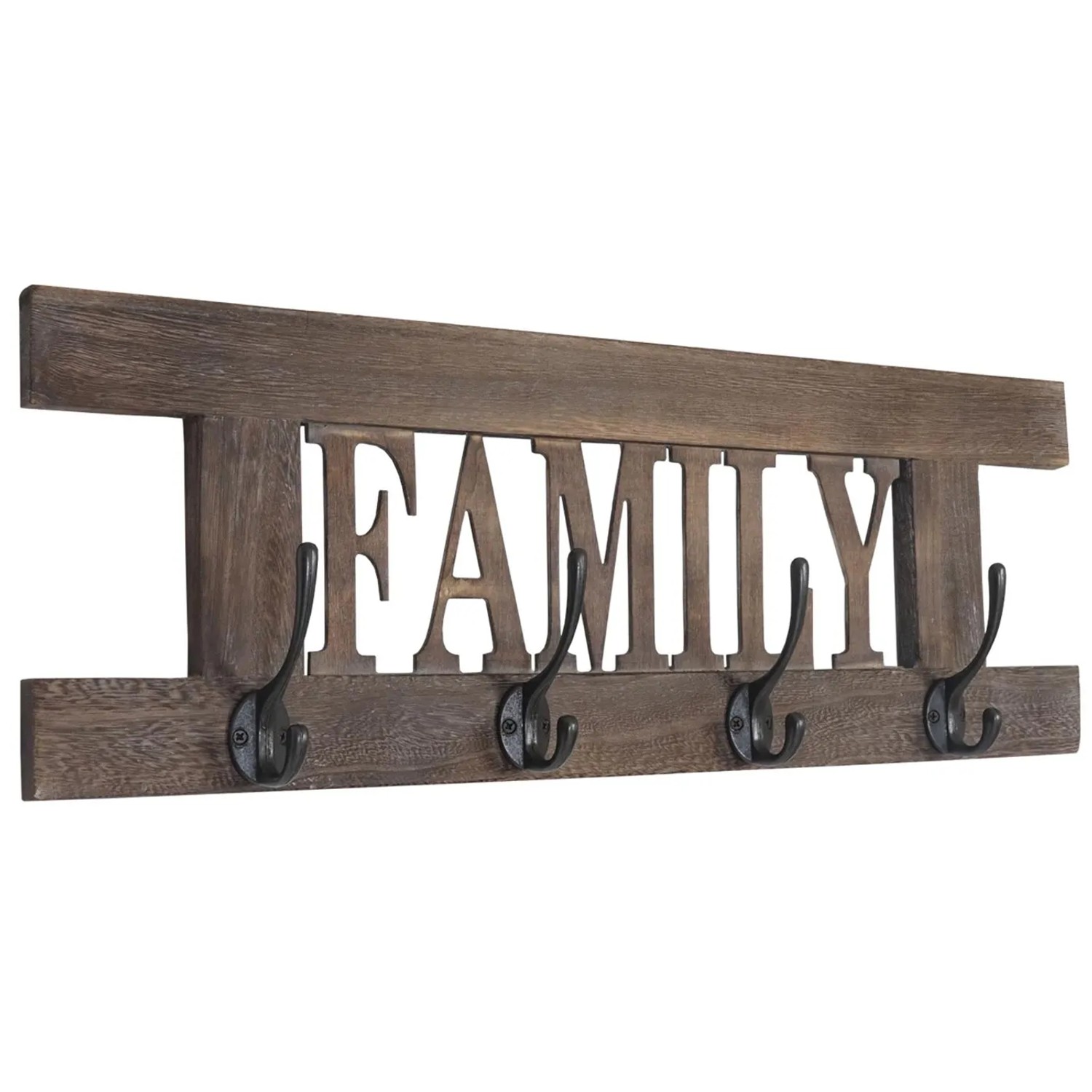 Wandgarderobe C60 Family im Shabby-Look Braun mit 4 Haken.