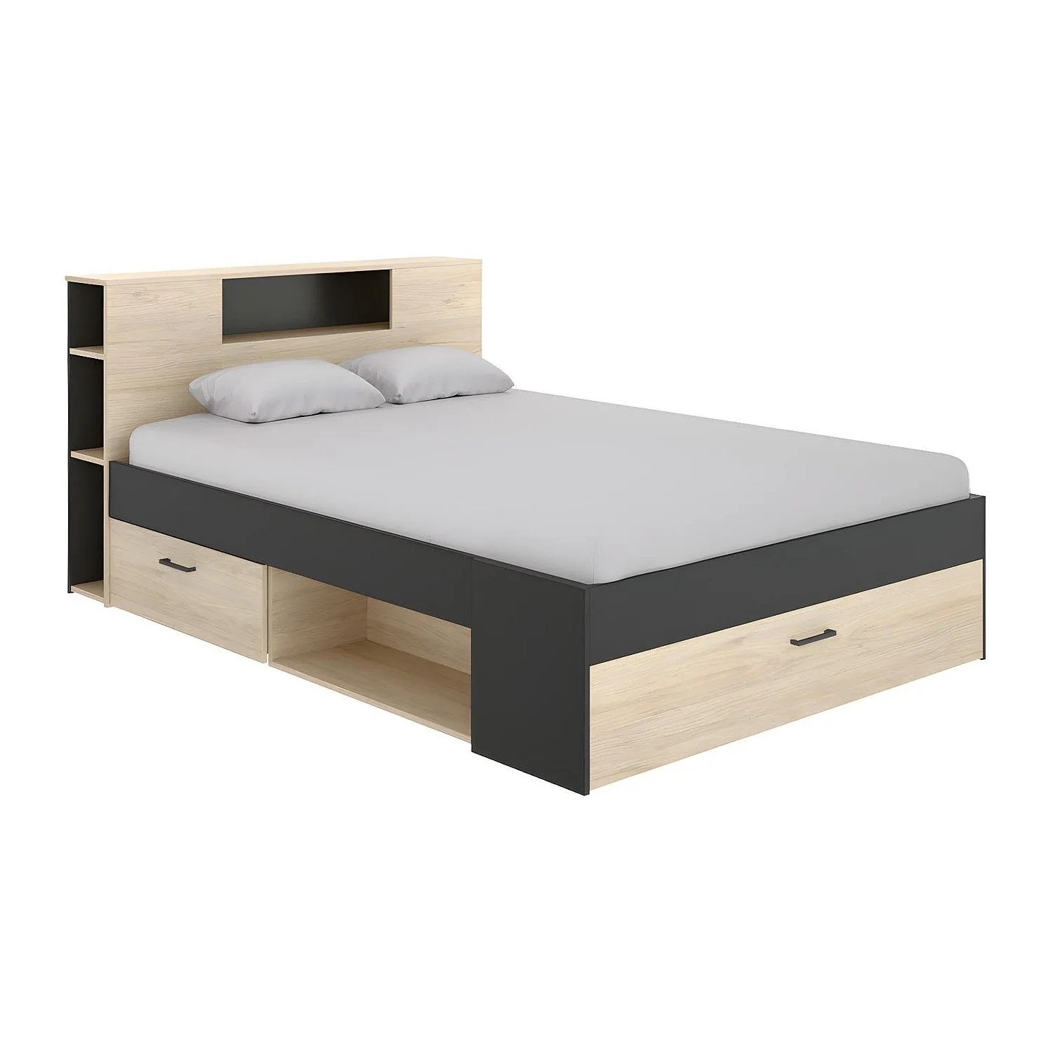 Vente-unique Bettrahmen Leandre Anthrazitgrau  Naturfarben Hell 228.5 cm