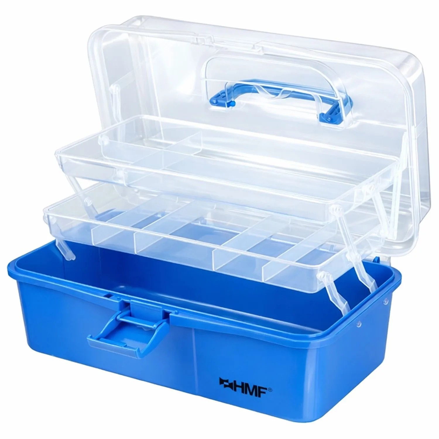 HMF STK901-05 Nähkasten Mit 3 Ebenen Sortierbox Blau 365x205x160 mm Für Nähzubehör Und Handarbeitsmaterial