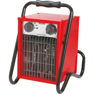Roter LUX Industrieheizer 2 kW mit Tragegriff und Thermostat für Werkstatt und Lager.