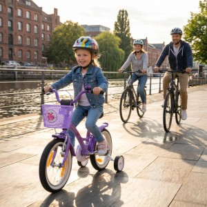 PROMETHEUS BIKES Kinderfahrrad 14 Zoll ab 4 Jahre mit Stützrädern und Rücktrittbremse Violett