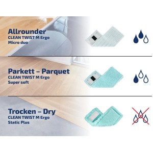 Leifheit Clean Twist M Ergo Wischbezüge für verschiedene Bodenarten im Überblick.