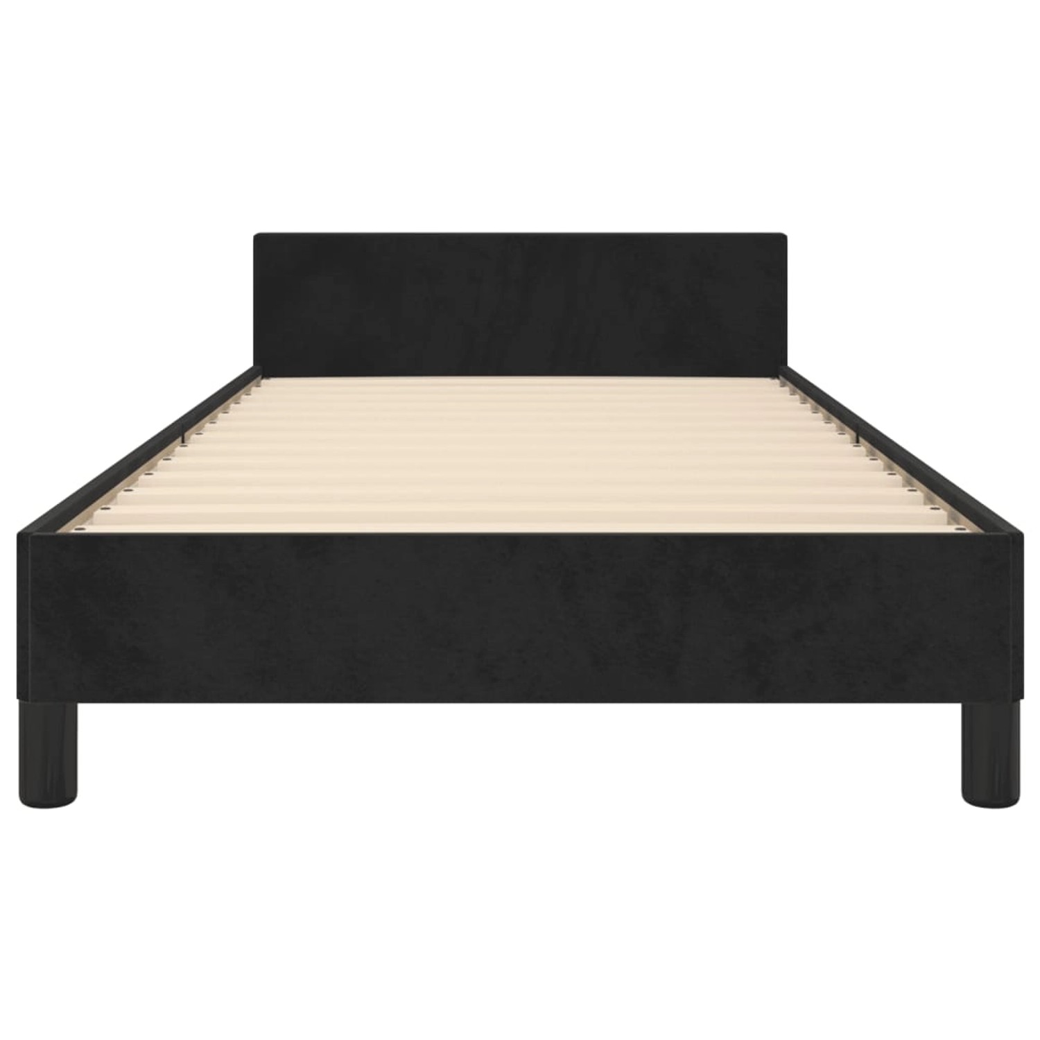 Schwarzes Samt-Bettgestell (90x190 cm) mit Kopfteil für erholsamen Schlaf im Schlafzimmer.