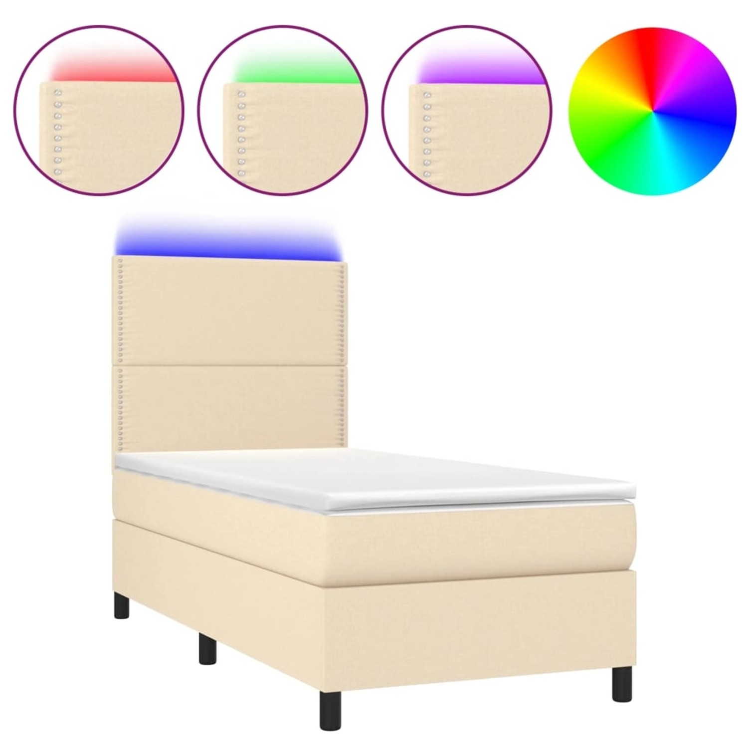 vidaXL Boxspringbett mit Matratze & LED Creme 90x190 cm Stoff 3134762 günstig online kaufen